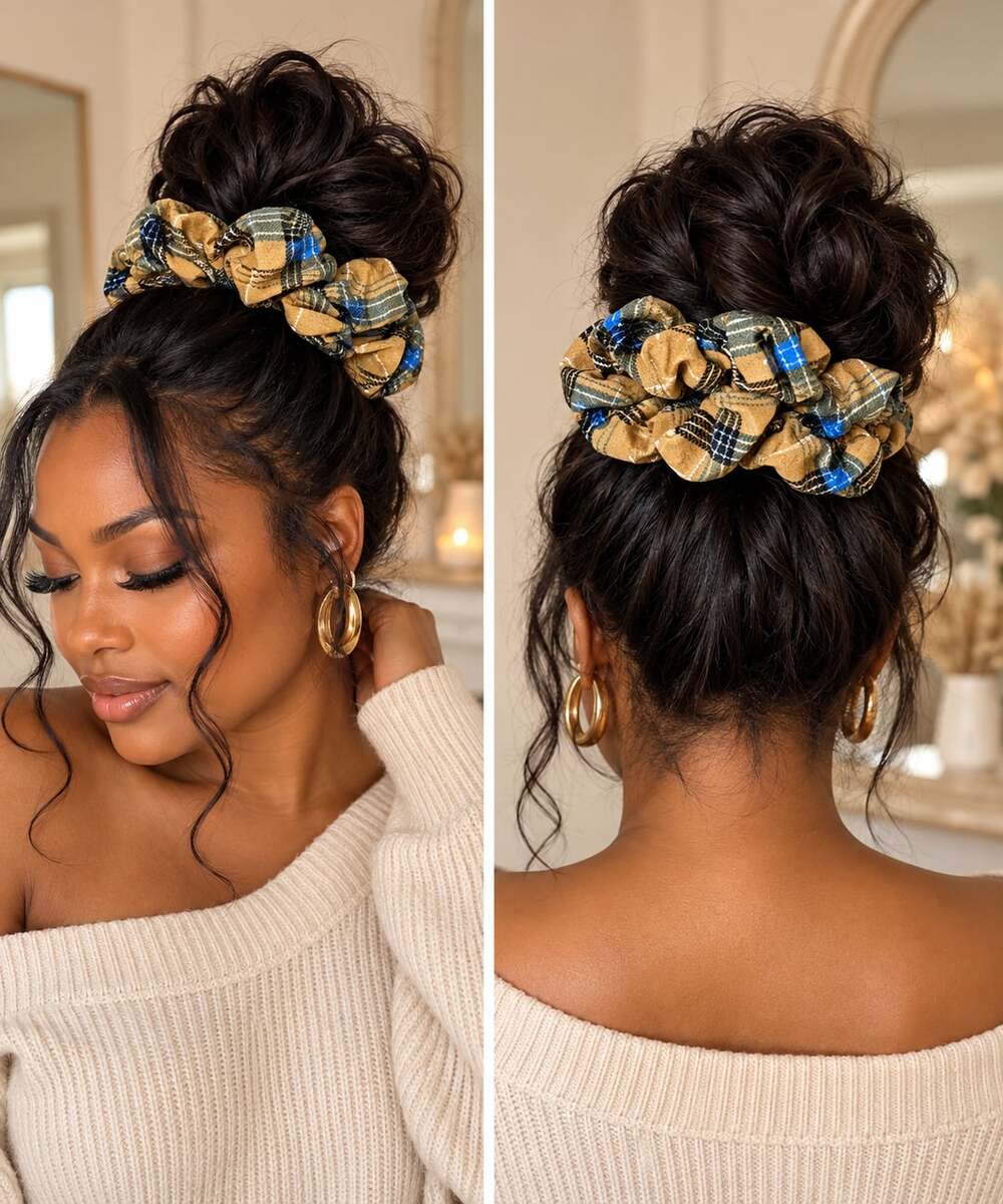 Cozy Plaid Scrunchie Set Academia Preppy Fall Hair Accessories